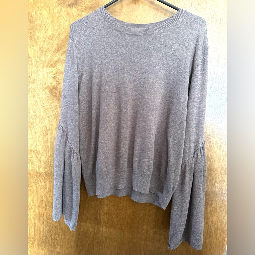 Leith Crew Neck Sweater Bell Sleeve Purplish Brown